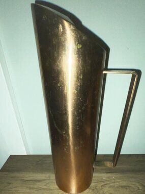 Threshold Copper Metal Pitcher Modern Slant Top Cylinder Vase Water Server 11"